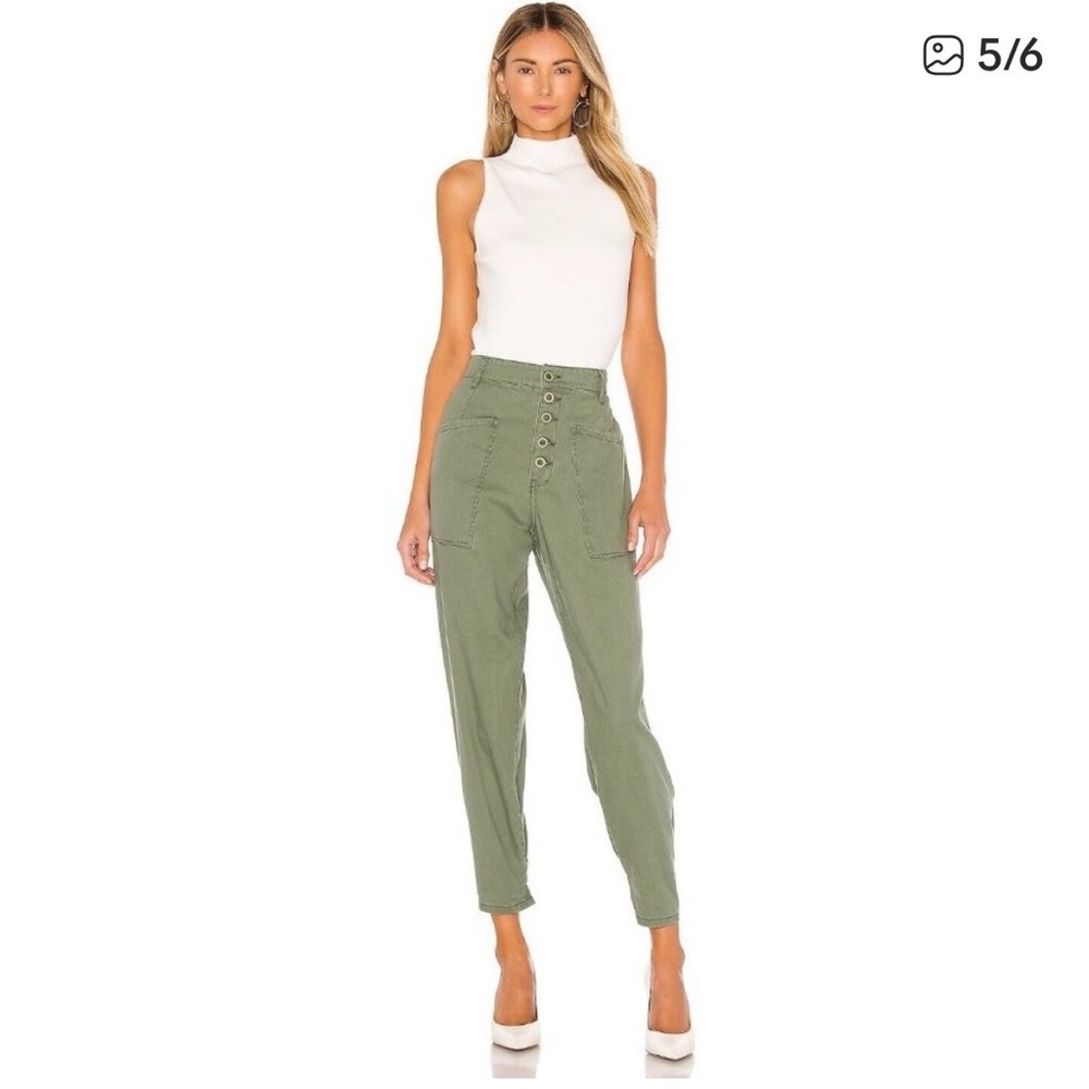 PISTOLA Women’s Tammy Army Green High Waisted Button Front Pant